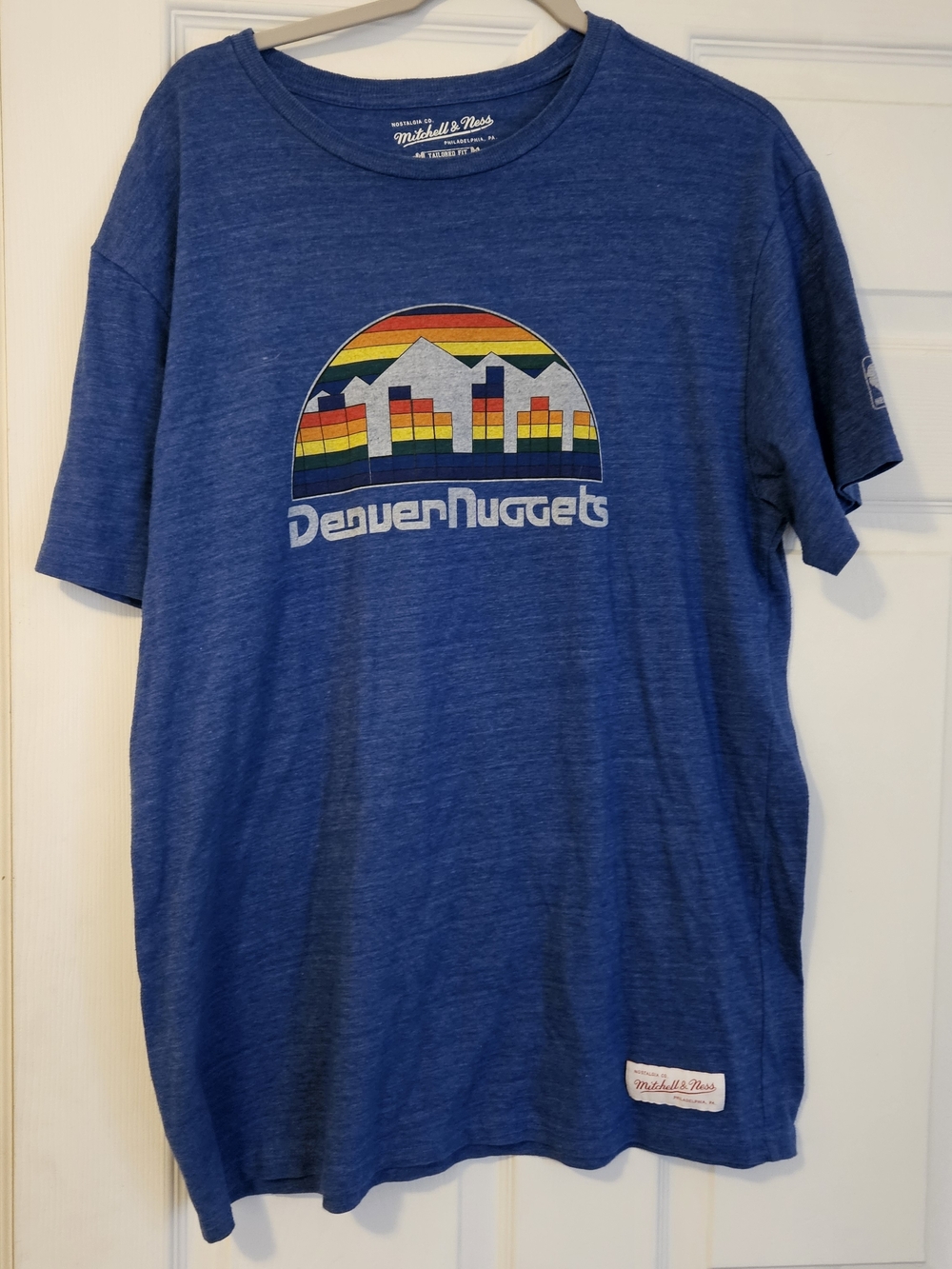Mitchell & Ness Tailored Fit Denver Nuggets Retro Logo T-Shirt Blue Mens XL